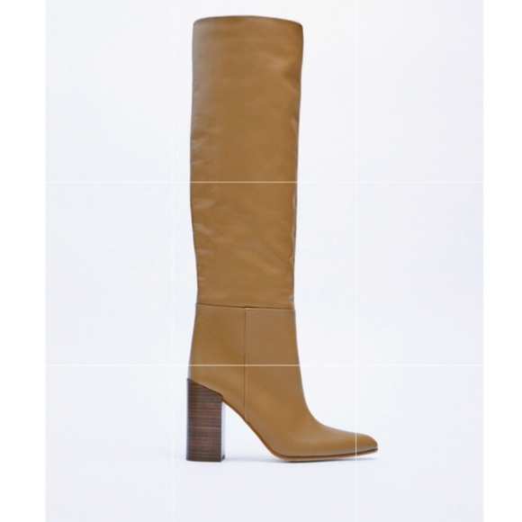 ZARA Heeled Leather Knee High Boots - Picture 6 of 11
